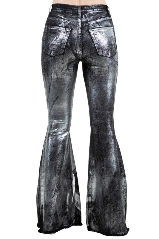 Metallic Bell Bottom Jean in Black