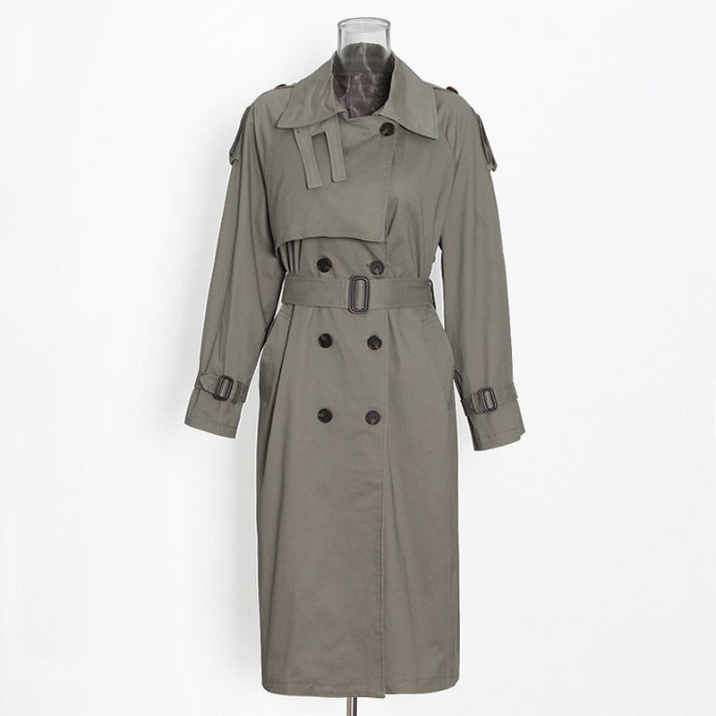 Mid Length Women Windbreaker Coat Autumn Winter High Grade Casual Solid Color All Matching Coat
