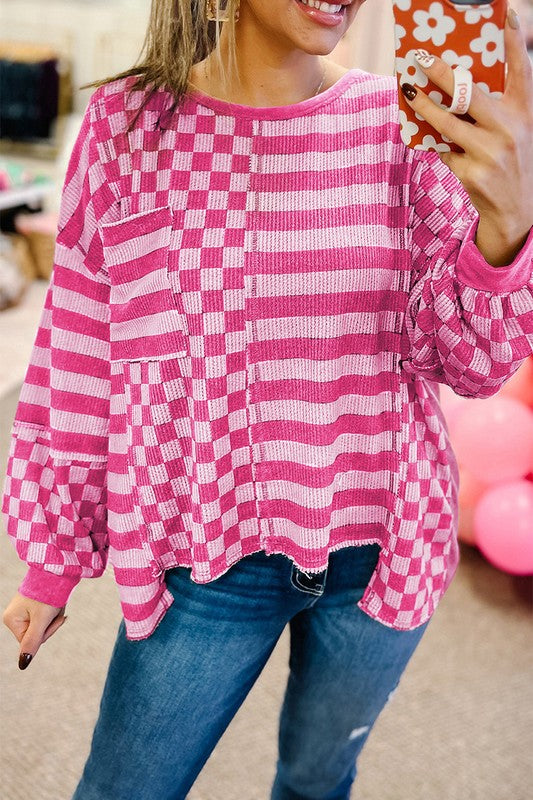 Women Striped Patchwork Lantern Sleeve Sweatshirts