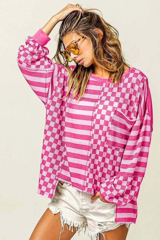 Women Striped Patchwork Lantern Sleeve Sweatshirts