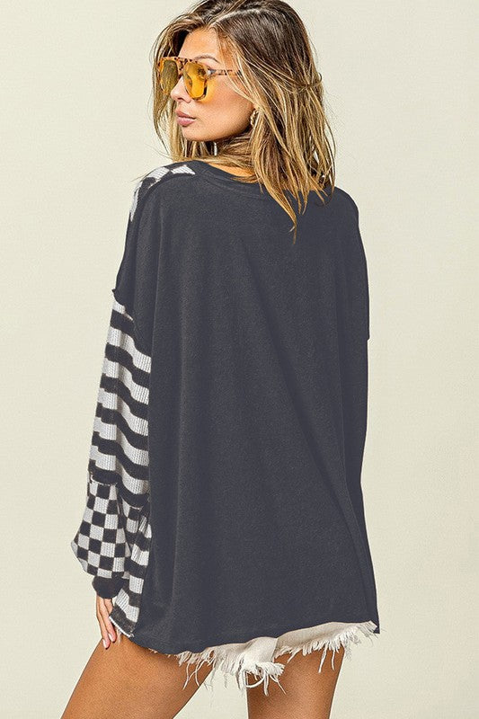 Women Striped Patchwork Lantern Sleeve Sweatshirts