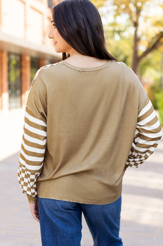 Women Striped Patchwork Lantern Sleeve Sweatshirts