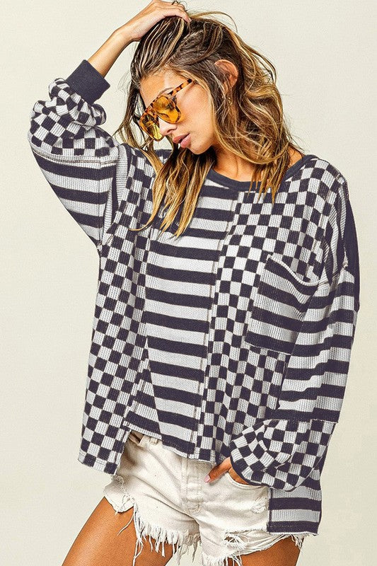 Women Striped Patchwork Lantern Sleeve Sweatshirts