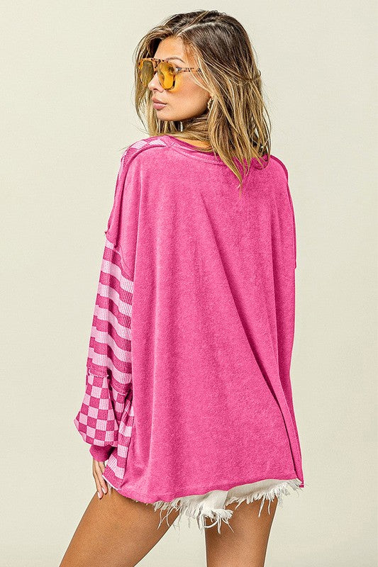 Women Striped Patchwork Lantern Sleeve Sweatshirts