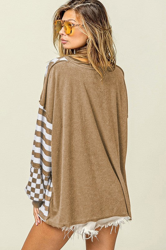 Women Striped Patchwork Lantern Sleeve Sweatshirts