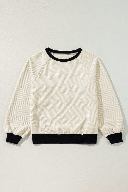 Women Raglan Sleeve Crew Neck Textured Sweatshirts