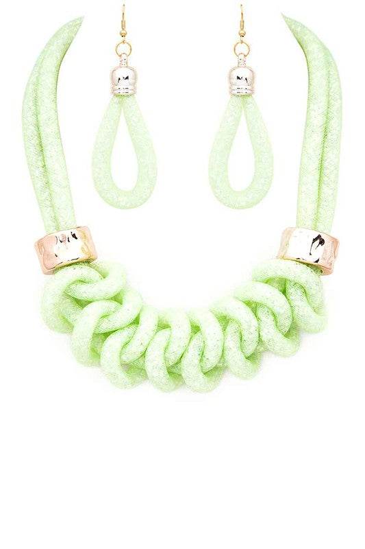 Crystal Mesh Tubing Statement Necklace Set