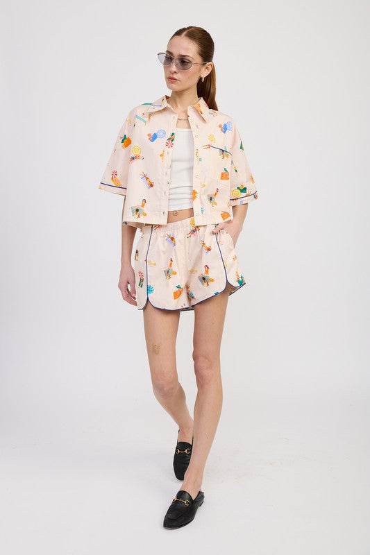 CROPPED OVERSIZE BUTTON UP TOP
