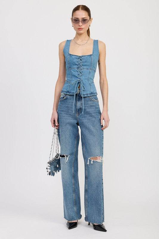 DENIM LACE UP BUSTIER TOP