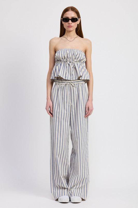 STRIPED STRAPLESS TOP WITH FRONT TIE
