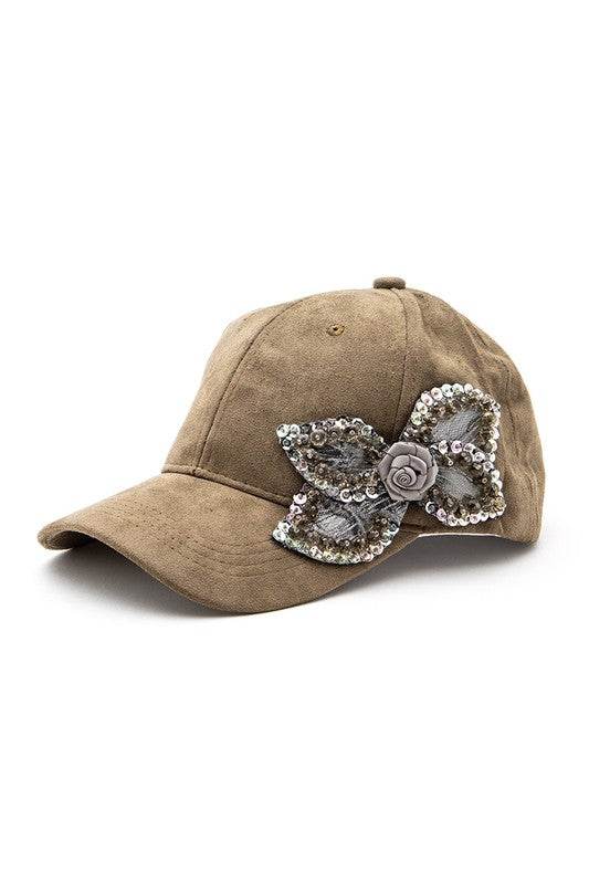 Beaded Flower Suede Fashion Cap
