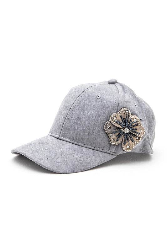 Beaded Flower Suede Fashion Cap