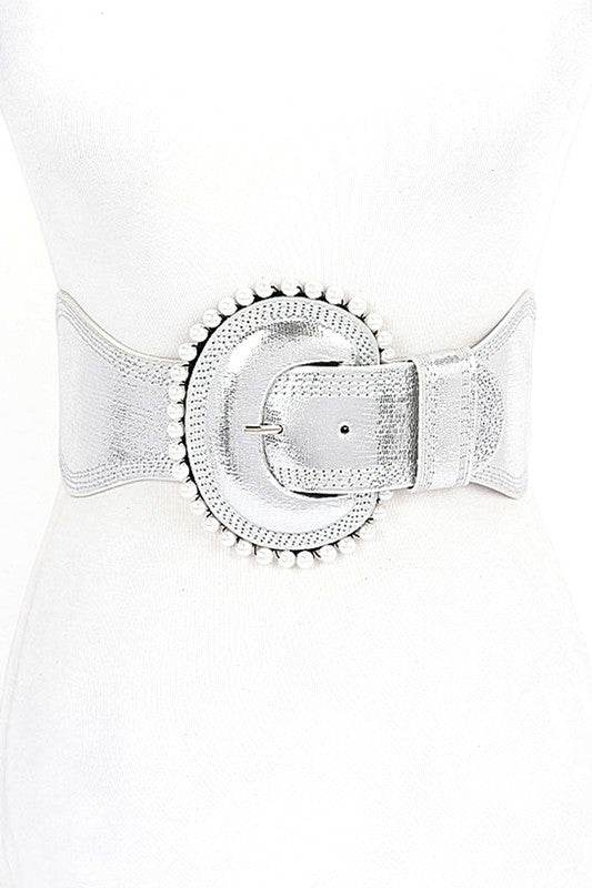 Pearl Accent Metallic Elastic Wide Belt
