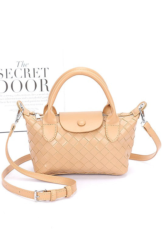 Embossed Textured Top Handle Small Crossbody Bag