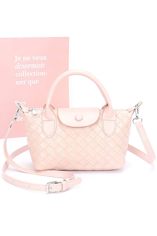 Embossed Textured Top Handle Small Crossbody Bag