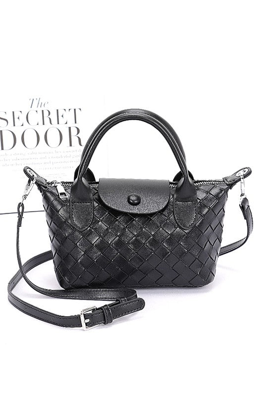 Embossed Textured Top Handle Small Crossbody Bag