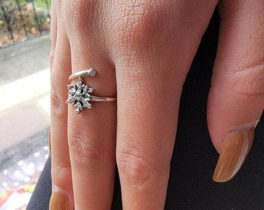 .925 Sterling Silver CZ Snowflake Adjustable Ring