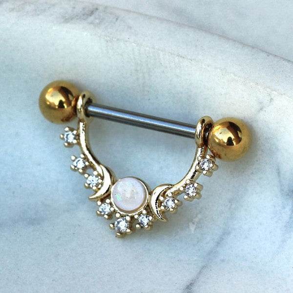 Gold Plated Multi Jeweled Moon and Stars Nipple