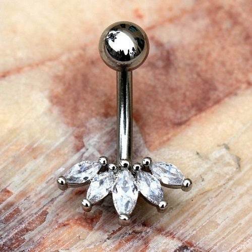 316L Stainless Steel Marquise Cut CZ Navel Ring