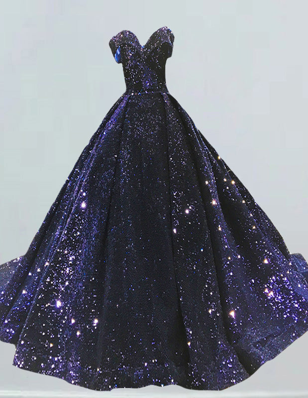 Dark green off the shoulder velvet sequin long train prom dress ball gown plus size wedding gown