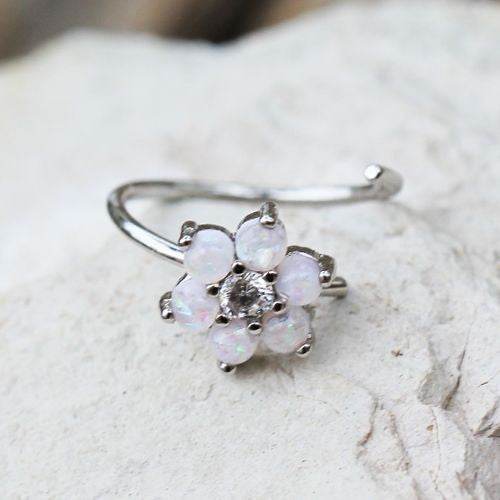 316L Stainless Steel Synthetic Opal Flower Nose