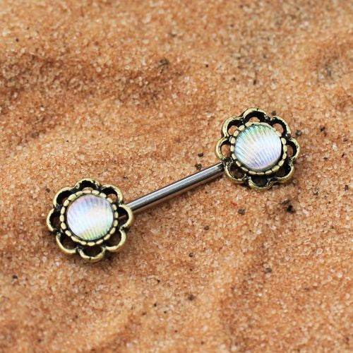 Antique Gold Plated Seashell Flower Nipple Bars