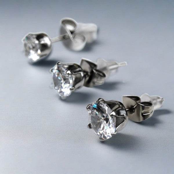 Pair of .925 Sterling Silver Clear Round CZ Stud
