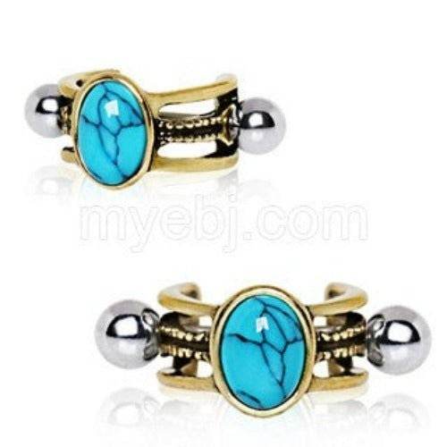 Antique Gold Cartilage Ear Cuff with Oval