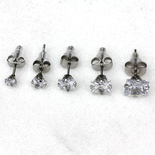 Pair of 316L Surgical Steel Clear Princess Cut CZ
