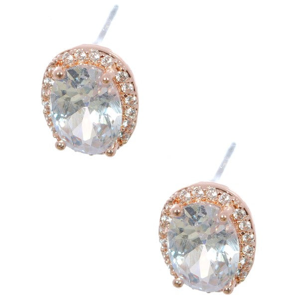 Oval Diamond Cut Cubic Zirconia Stud Earrings