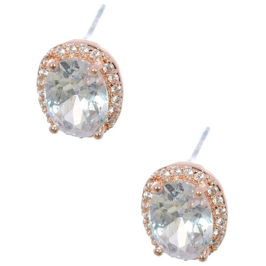 Oval Diamond Cut Cubic Zirconia Stud Earrings