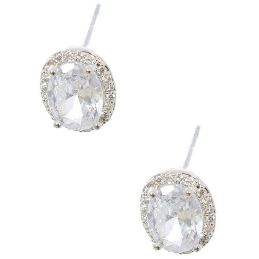 Oval Diamond Cut Cubic Zirconia Stud Earrings