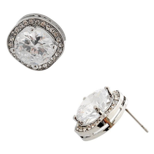 Wedding Cushion Cut Silver Crystal Stud Earrings