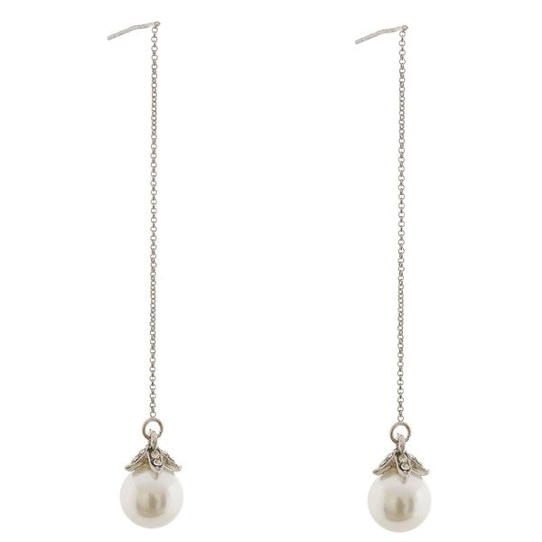 Wedding Plating Faux Pearl Long Teardrop Earrings