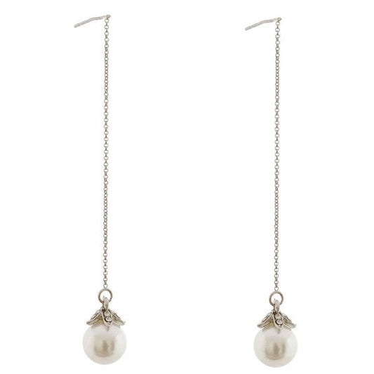 Wedding Plating Faux Pearl Long Teardrop Earrings