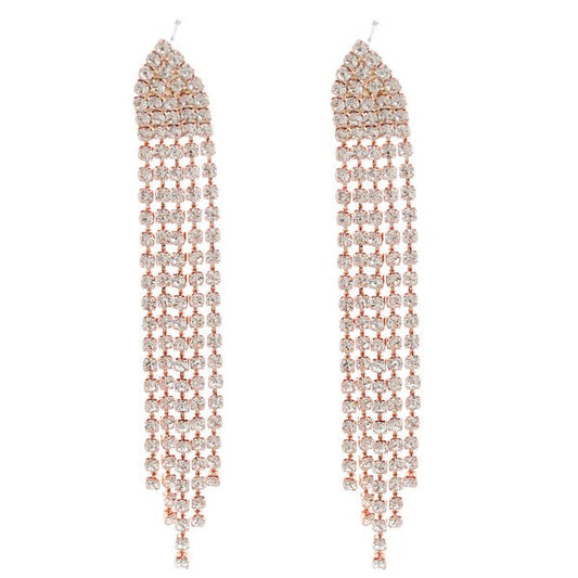 5 Strand Long Rhinestone Drop Earrings