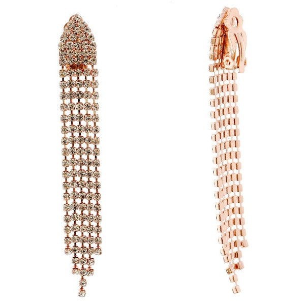 5 Strand Long Rhinestone Drop Clipon Earrings
