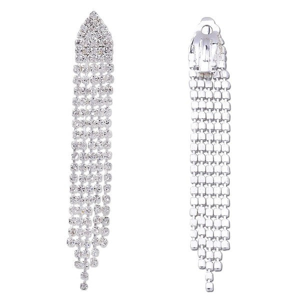 5 Strand Long Rhinestone Drop Clipon Earrings