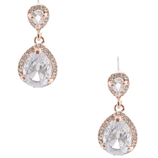 Wedding Oval Shape Rhodium Crystal Dangle Earrings