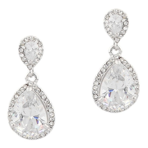 Wedding Oval Shape Rhodium Crystal Dangle Earrings