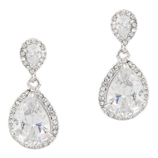 Wedding Oval Shape Rhodium Crystal Dangle Earrings