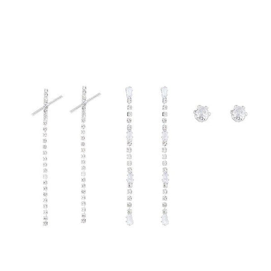 Crystal 3 Pair Dangle Stud Jewelry Earrings