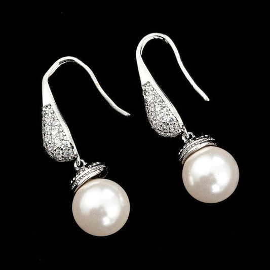 Bridal elegant Dangle Pearl Cubic CZ Earrings