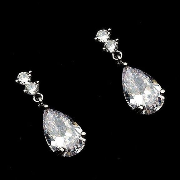 The Silver Crystal Cubic CZ Teardrop earrings