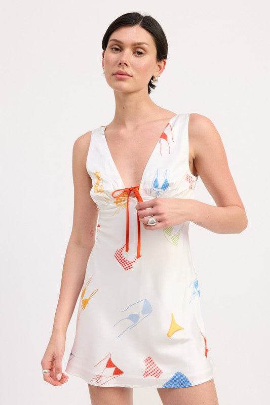 BIKINI PRINT SATIN MINI DRESS