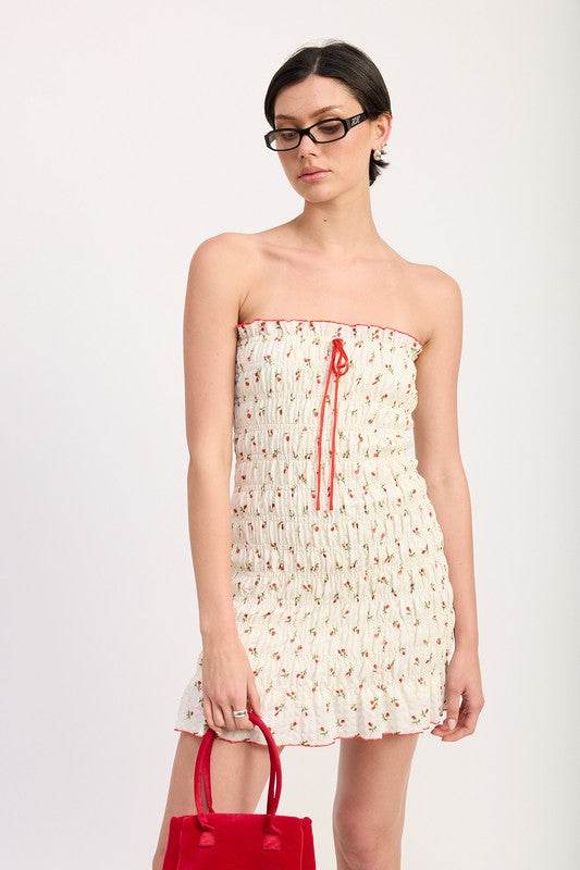 FLORAL SMOCKED TUBE DRESS