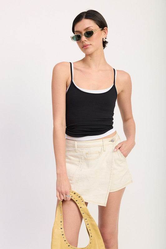 ASYMMETRICAL FOLD OVER DENIM SKORT