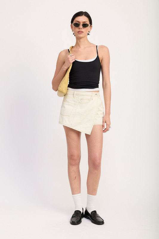 ASYMMETRICAL FOLD OVER DENIM SKORT