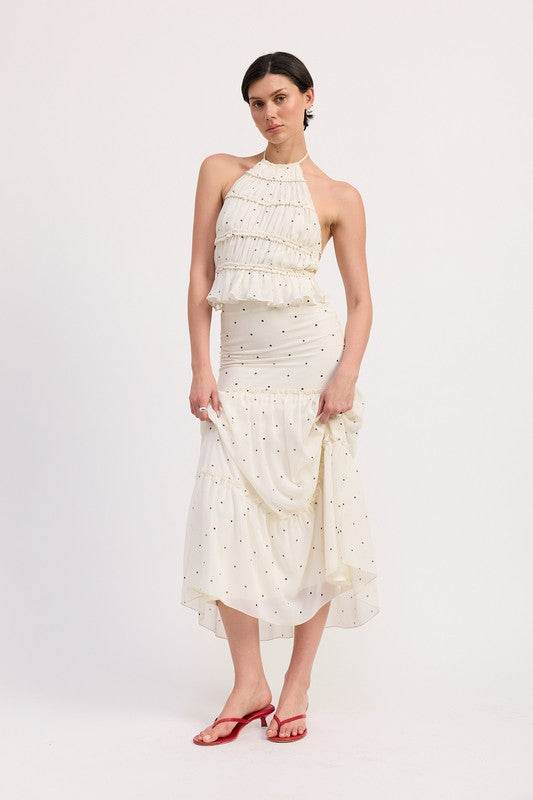 TIERED RUFFLE MIDI SKIRT