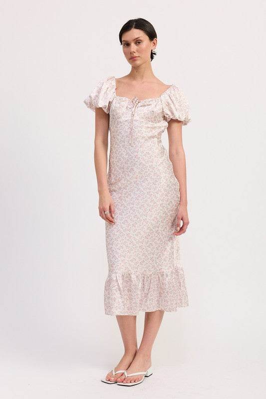 FLORAL PUFF SLEEVE MIDI DRESS